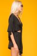 Serenity Wrap Around Bell Sleeve Romper Black Discount