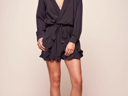 Hayley Classy Tuxedo Romper Black Hot on Sale