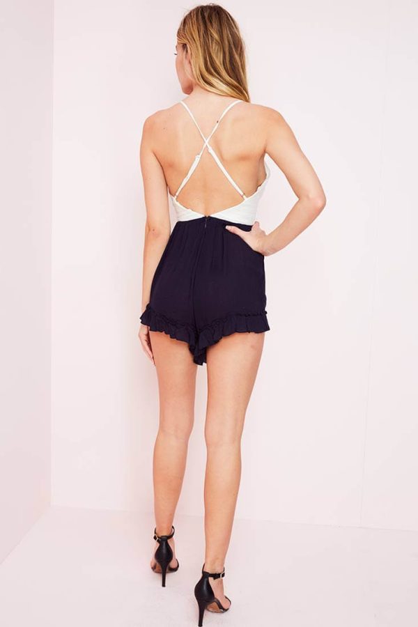 Jordynn Peek-A-Boo Romper Navy   White Online now