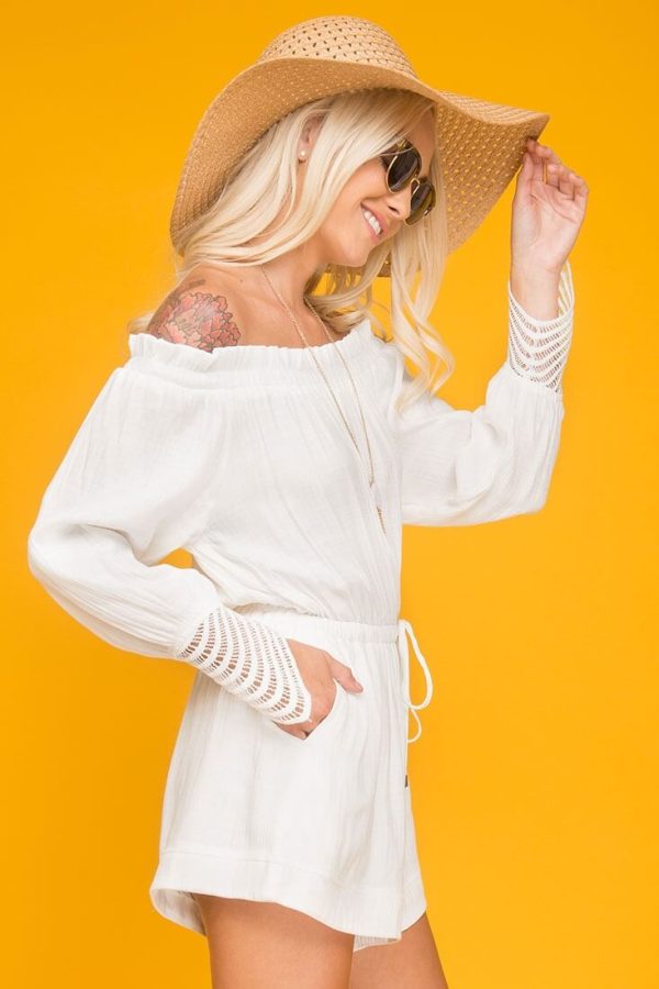 Leyla Eyelet Cuff Romper White For Cheap