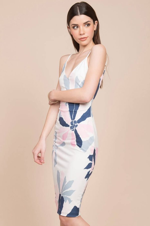 Angeline Floral Bodycon Dress White Sale