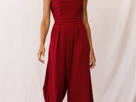 Chosen Strapless Wide Leg Jumpsuit Wine Hot on Sale