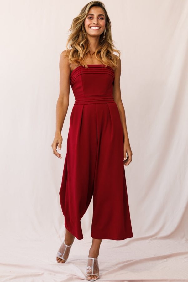 Chosen Strapless Wide Leg Jumpsuit Wine Hot on Sale