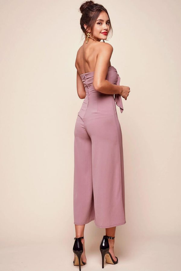 Khloe Bow Tie Wide Leg Jumpsuit Dusty Pink Hot on Sale