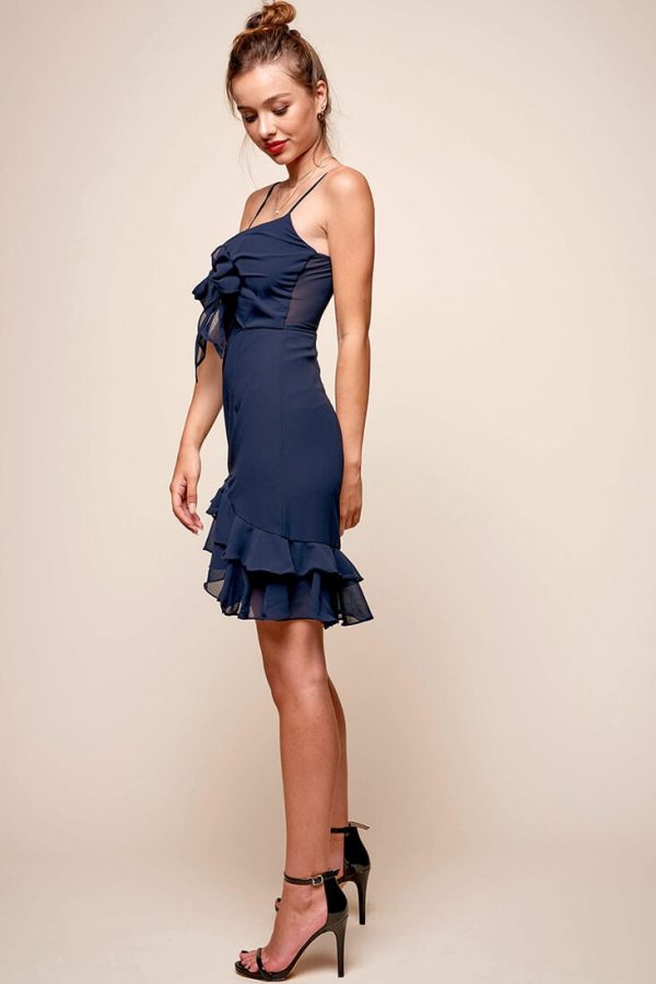 Bellisario Bow Front Ruffle Hem Dress Navy Hot on Sale