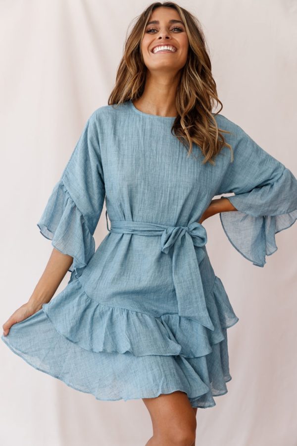 Wilshire Tiered Ruffle Hem Dress Denim Blue For Discount