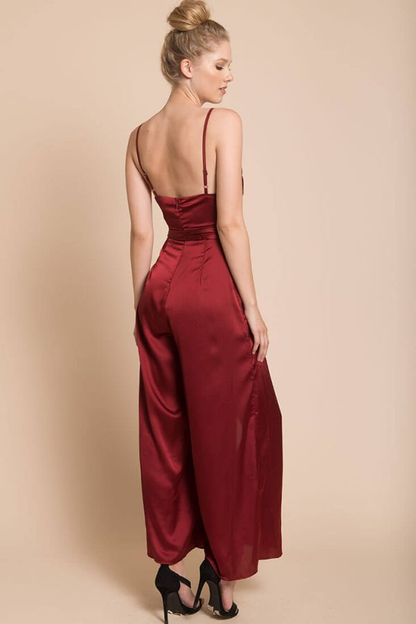 Ella Open Back Jumpsuit Burgundy Online Sale