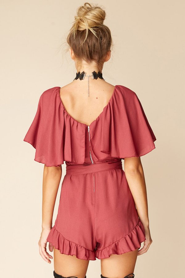 Shelly Ruffled cutout Romper Rose For Sale