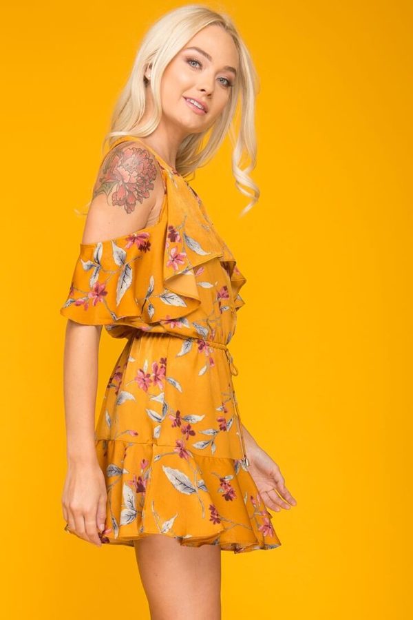 Camila Floral Off The Shoulder Romper Orange Supply