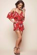 Peony Cold Shoulder Floral Romper Red Sale