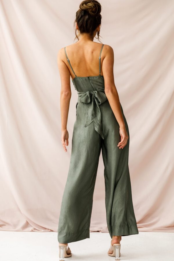 Nancy Wide Leg Pinstripe Jumpsuit Olive For Sale