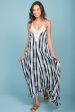 Tristan Striped Crochet Detail Maxi Dress Navy & Beige Fashion