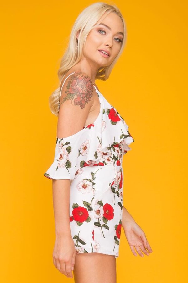 Daleyza Ruffled Floral Romper White & Red Online