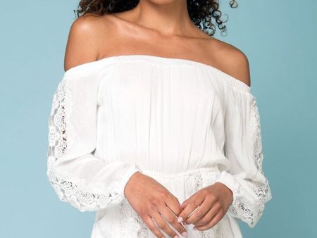 Eliana Off The Shoulder Lace Sleeve Romper White Online now