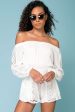 Eliana Off The Shoulder Lace Sleeve Romper White Online now