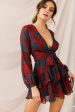 Kerry Layered Balloon Sleeve Dress Forest Green Red on Sale