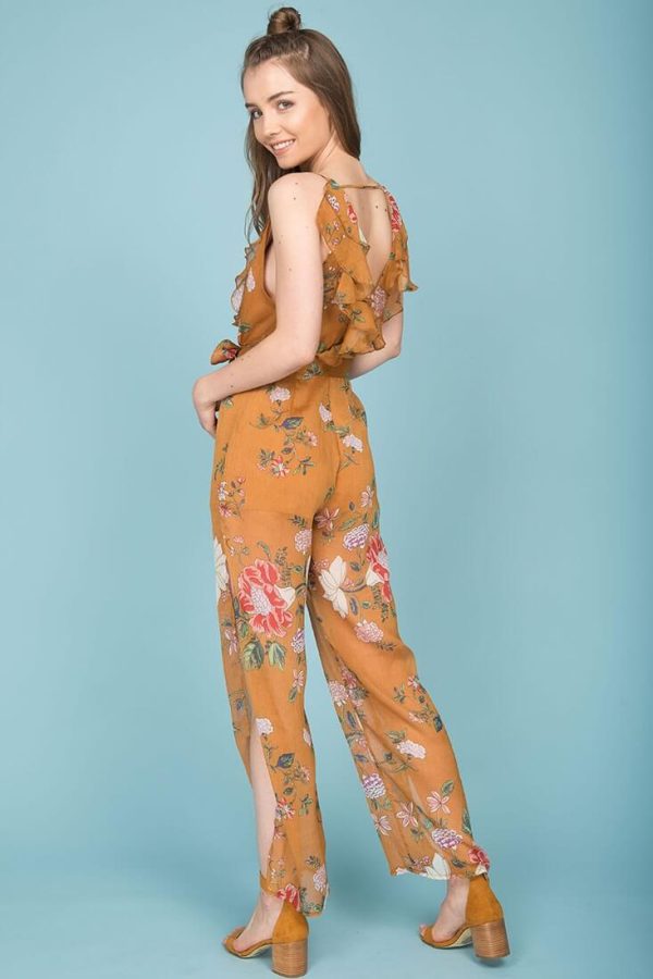 Danica Dressy Floral Jumpsuit Mustard Sale