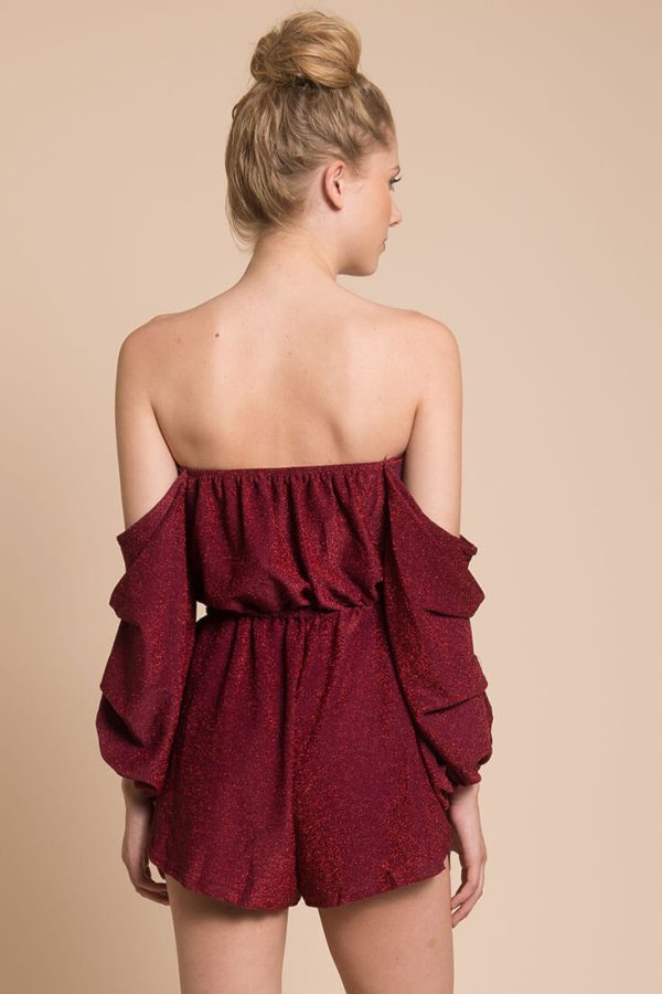 Addison Off The Shoulder Romper Wine Cheap