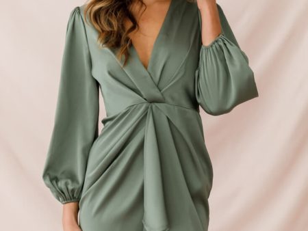 DeLisa Balloon Sleeve Mini Dress Olive Online Sale