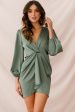 DeLisa Balloon Sleeve Mini Dress Olive Online Sale