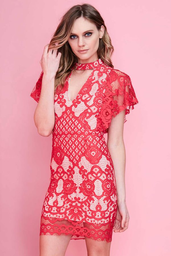 Vesper Lace Mini Dress Red Online