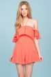 Aliyah Off The Shoulder Ruffle Overlay Romper Coral Supply