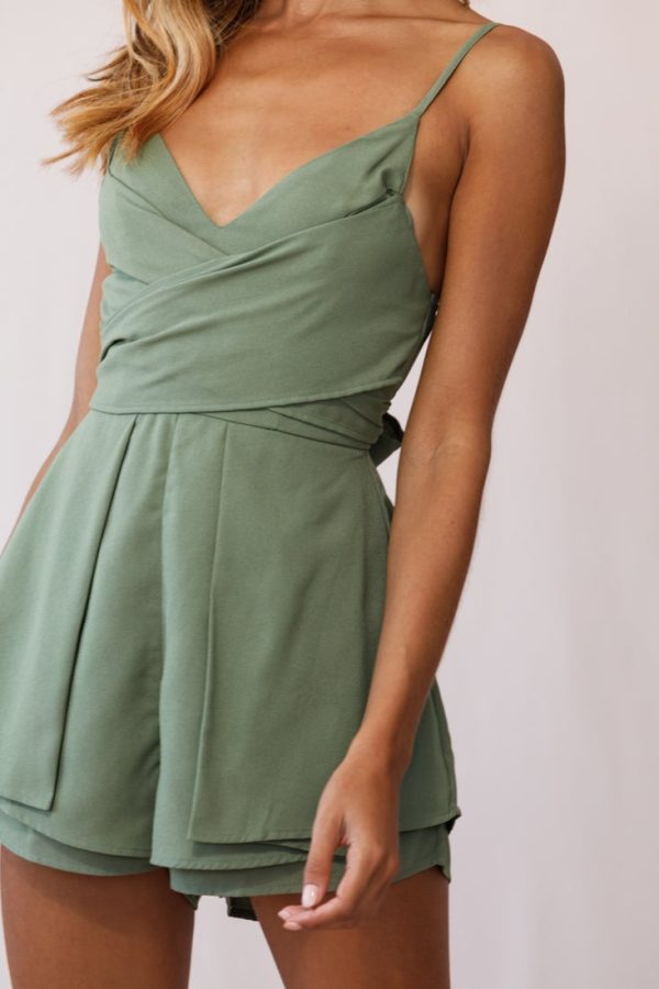 Rapture Waist Tie Romper Olive For Sale