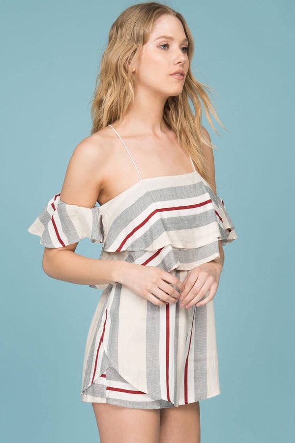 Eileen Striped Romper Grey   Red Hot on Sale