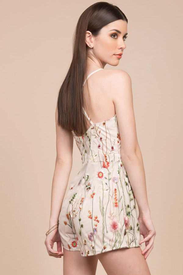 Jolie Floral Romper Beige on Sale