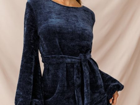 Diva Velvet Yarn Knit Dress Navy Hot on Sale