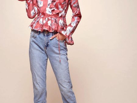 Bellamy Ruffled Bell Sleeve Floral Top Red Online