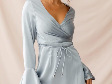 Nikki Flared Cuff Satin Dress Grey Online