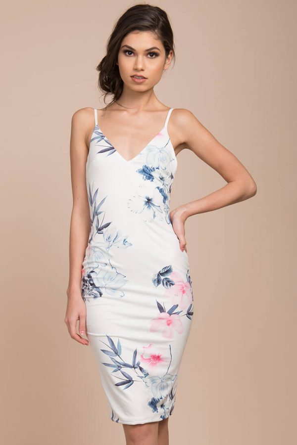 Angeline Floral Print Bodycon Dress White For Discount