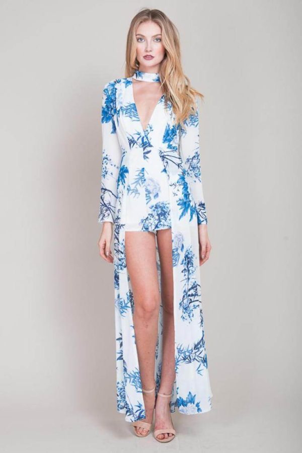 Estella Floral Maxi Romper Blue Cheap