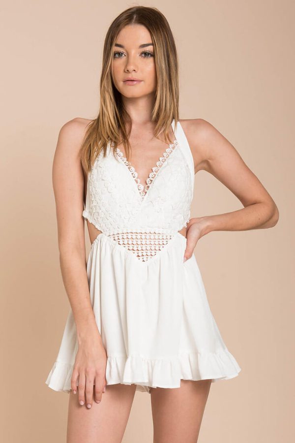 Kensington Crochet Romper White Cheap