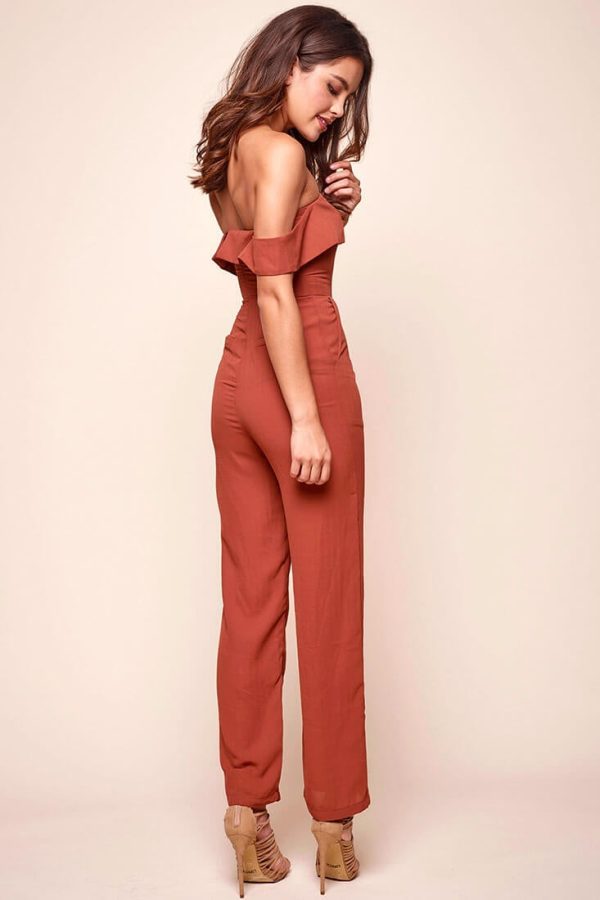 Sarah Dressy Ruffle Top Jumpsuit Orange Rust For Sale