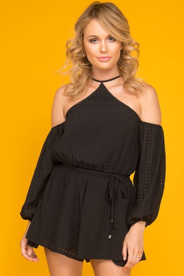 Emma Dressy Halter Top Romper Black on Sale