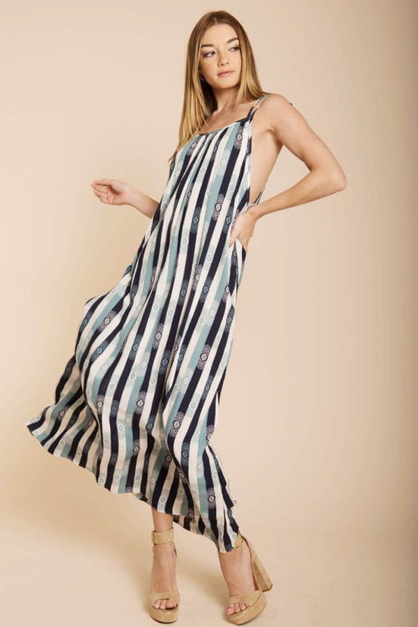 Tristan Stripped Maxi Dress Navy Beige on Sale