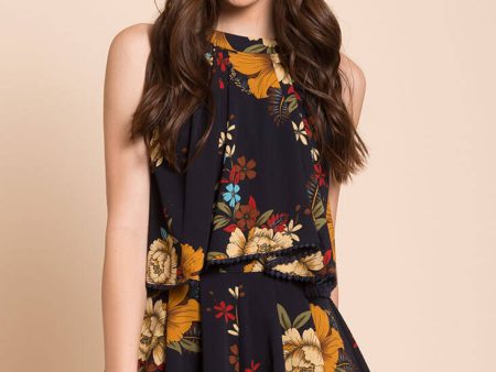 Alianna Floral Halter Romper Navy Online now