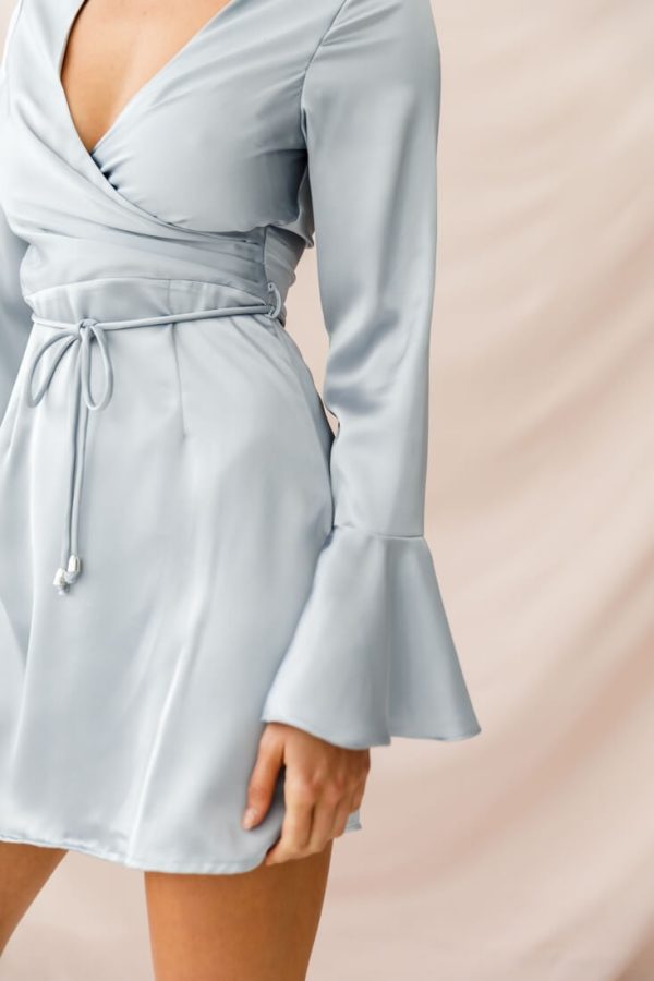 Nikki Flared Cuff Satin Dress Grey Online