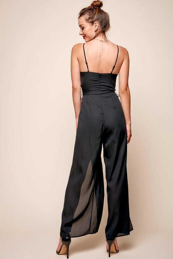 Carrie High Slit Chiffon Jumpsuit Black Sale