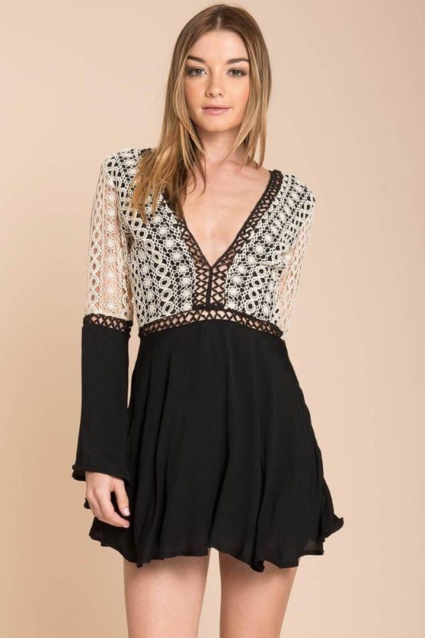 Carson Crochet Details Dress Black White Online