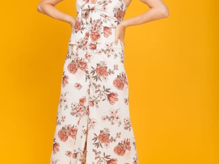 Khloe Floral Summer Bow Tie Jumpsuit White Hot on Sale