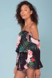 Alyssa Floral Off The Shoulder Romper Black Hot on Sale