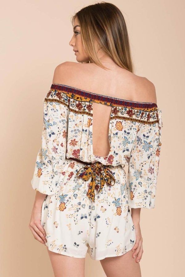 Kiley Floral Romper White   Brown on Sale