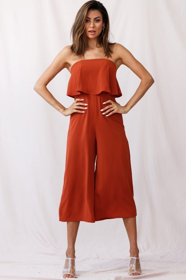 Monserrat Frill Bust Jumpsuit Umber Online Hot Sale