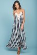 Tristan Striped Crochet Detail Maxi Dress Navy & Beige Fashion