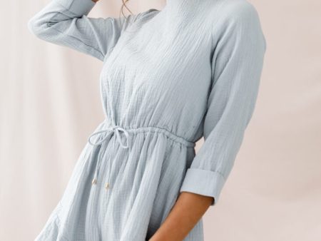 Mimi Three-Quarter Sleeve Drawstring Romper Grey For Cheap