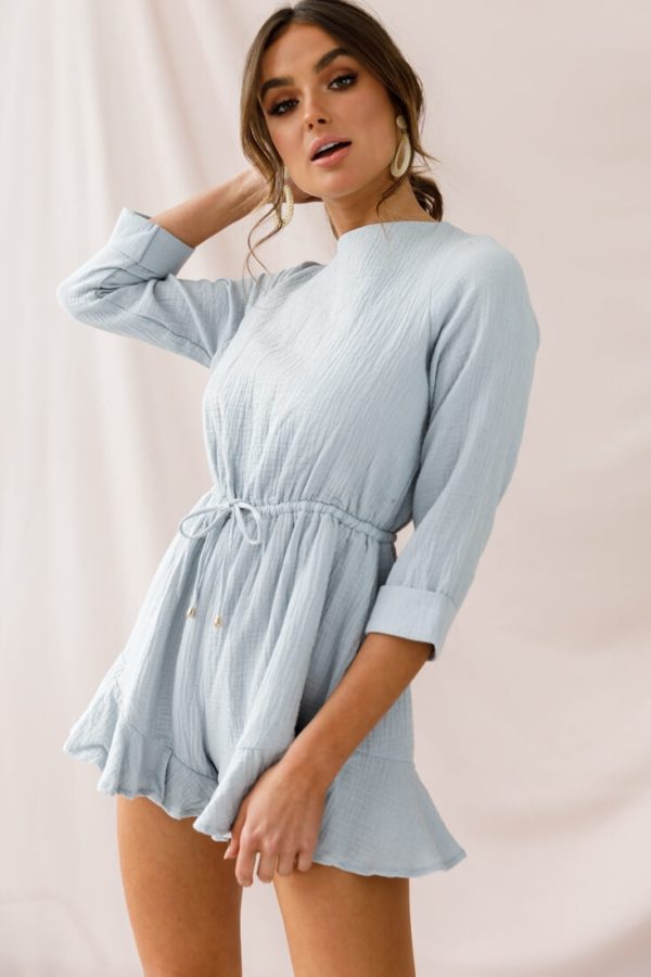 Mimi Three-Quarter Sleeve Drawstring Romper Grey For Cheap