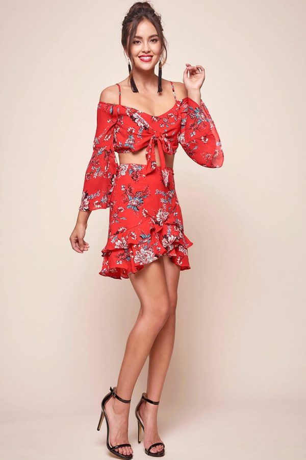 Bellisario Floral Cropped Caribbean Top Red Online